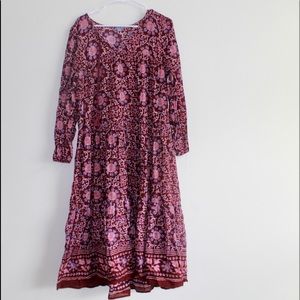 Aerie Magenta Boho Floral Midi Dress Long Sleeves
